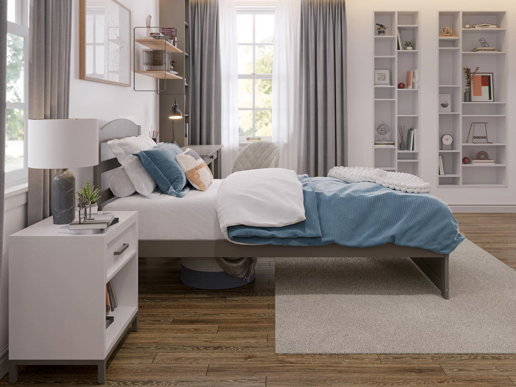 14" Twin XL Grey Wood Platform Bed Frame with Headboard and Footboard F69676