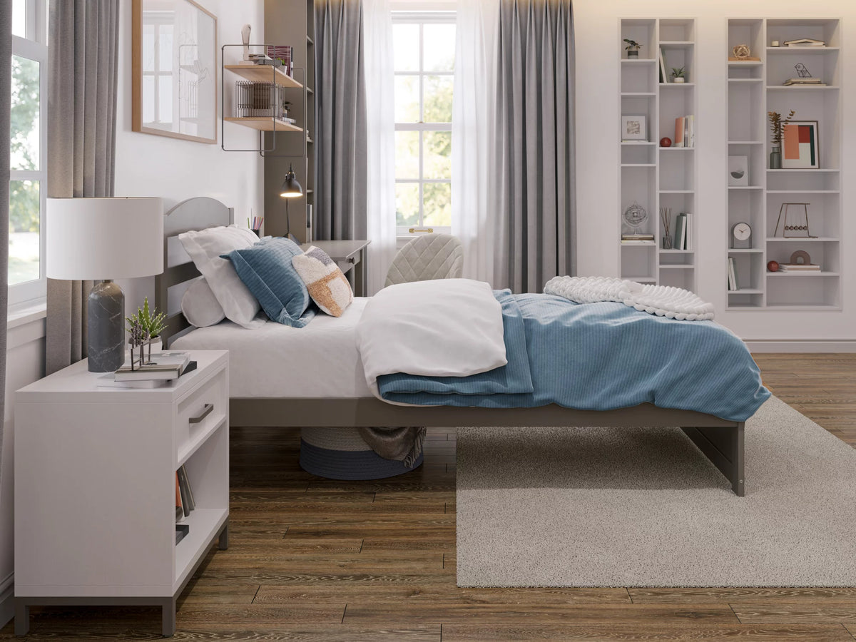 14" Twin XL Grey Wood Platform Bed Frame with Headboard and Footboard F69676