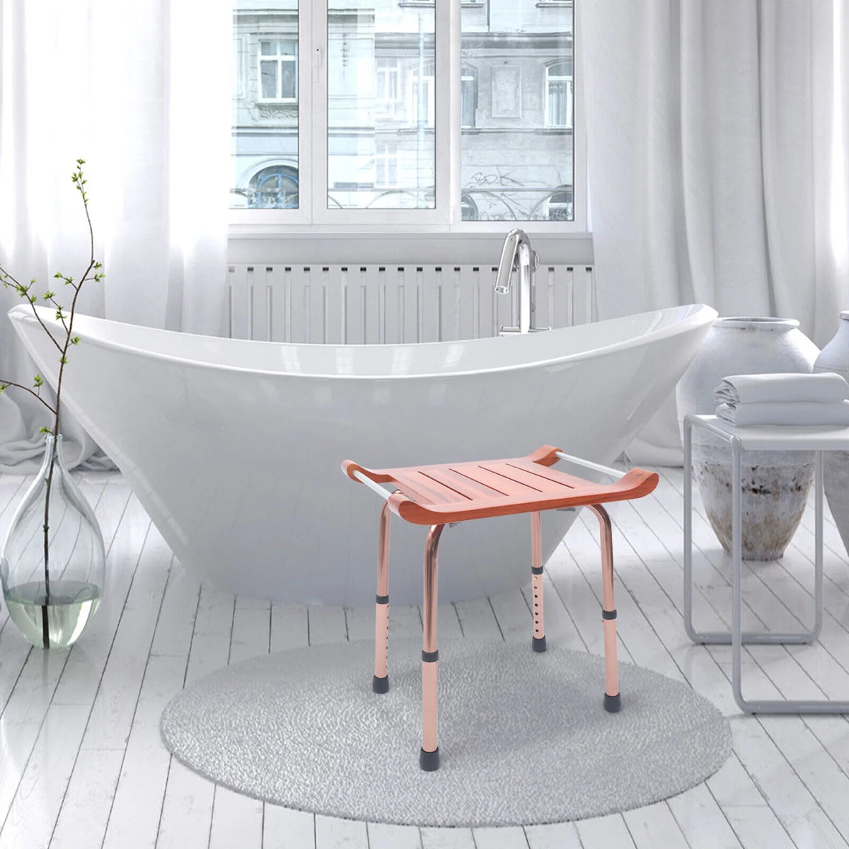 Teak Shower Stool Non-Slip Adjustable S893901