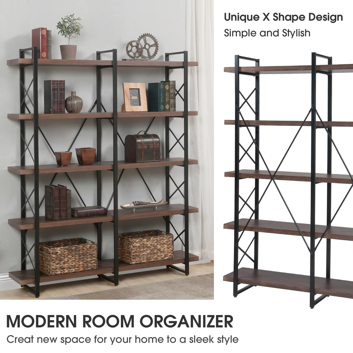 5 Tier Bookshelf with Metal Frame C334