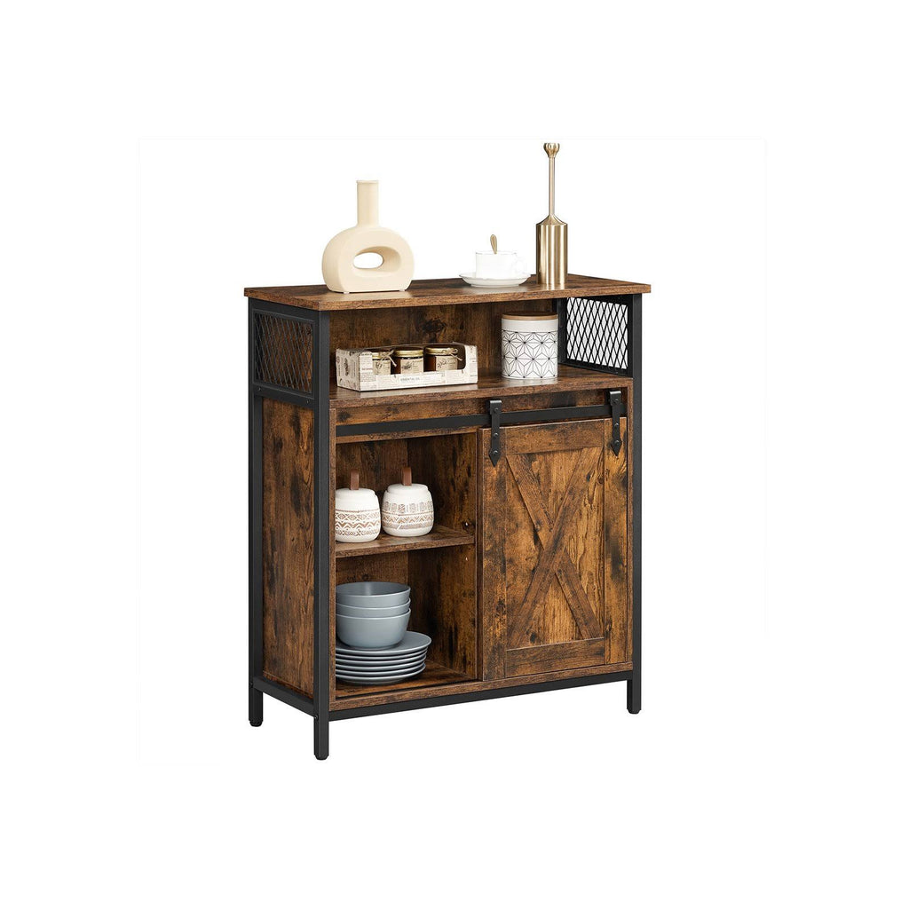Rustic Brown Black Storage Sideboard with Barn Door E136933
