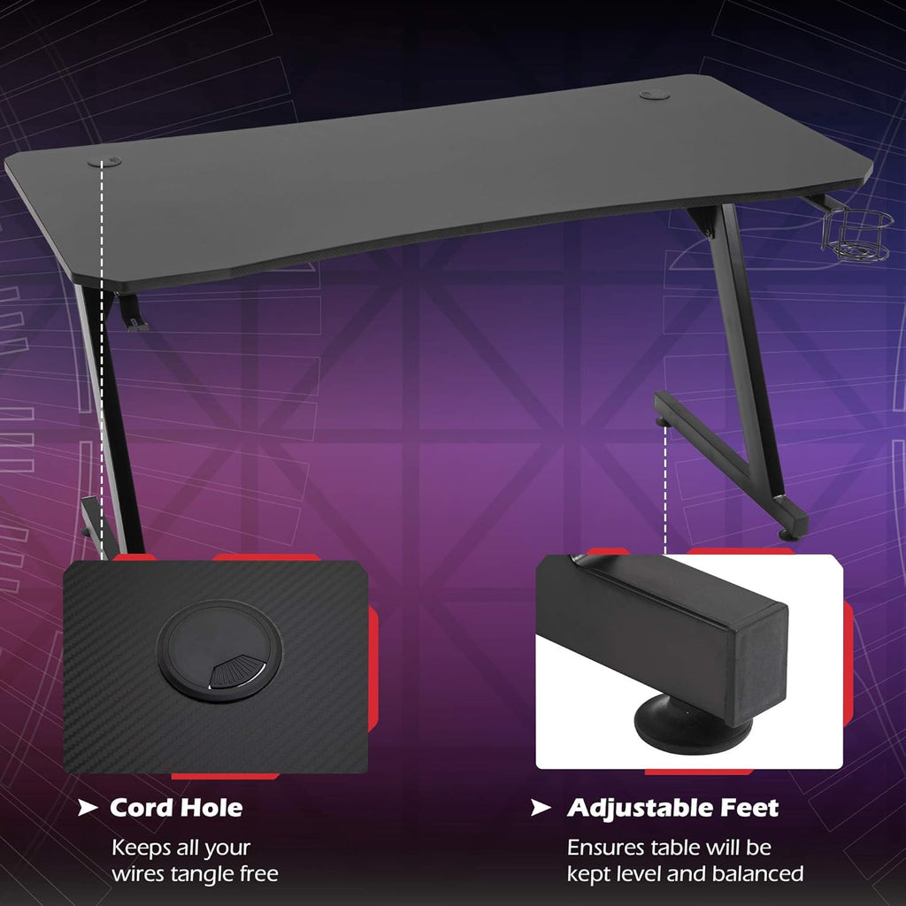 Black Gaming Desk with Cup Holder, Headphone Hook, Cable Management A610332