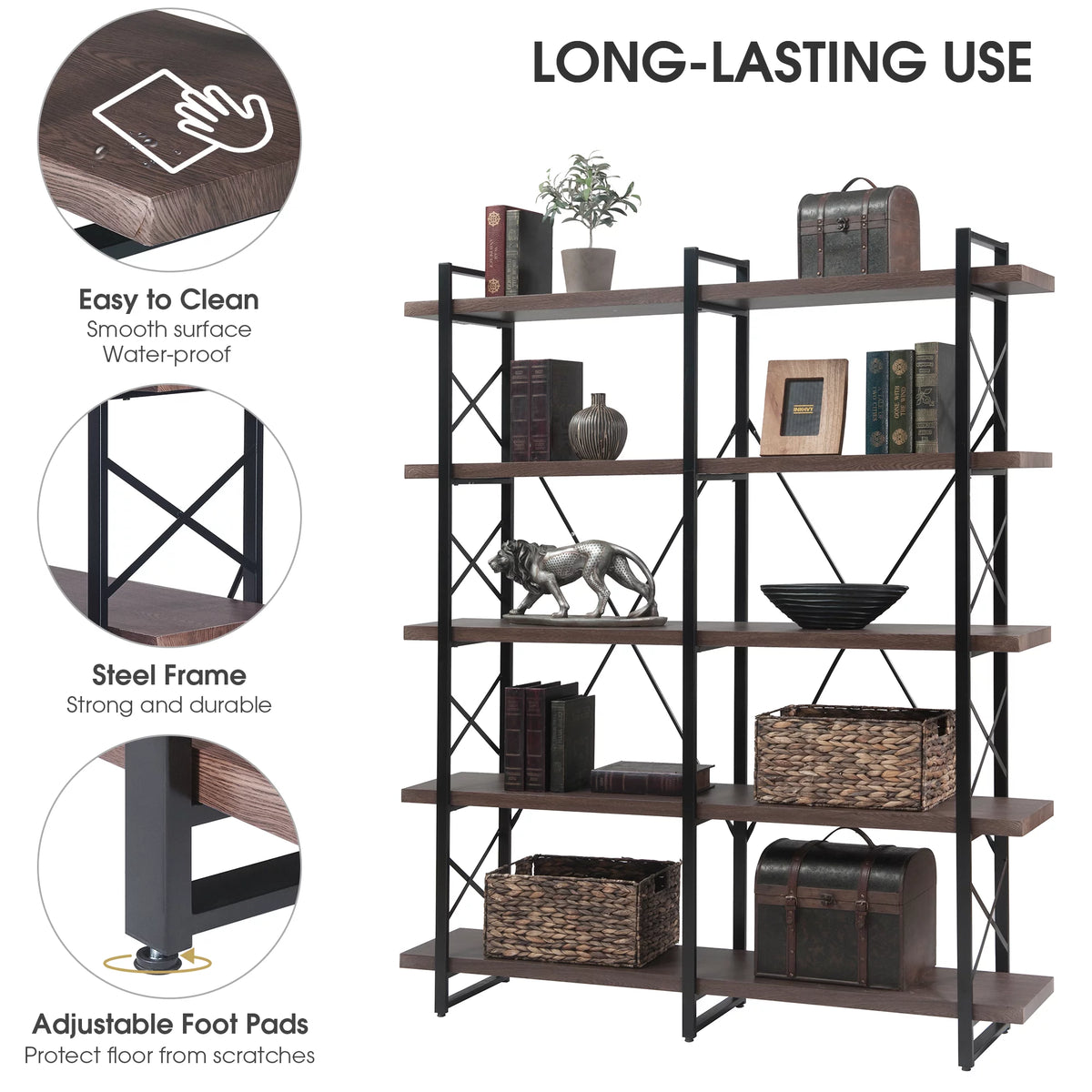 5 Tier Bookshelf with Metal Frame C334