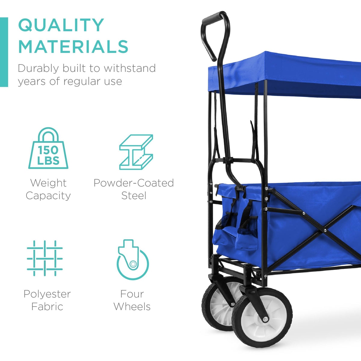 Blue Folding Utility Cargo Wagon Cart with Removable Canopy J123