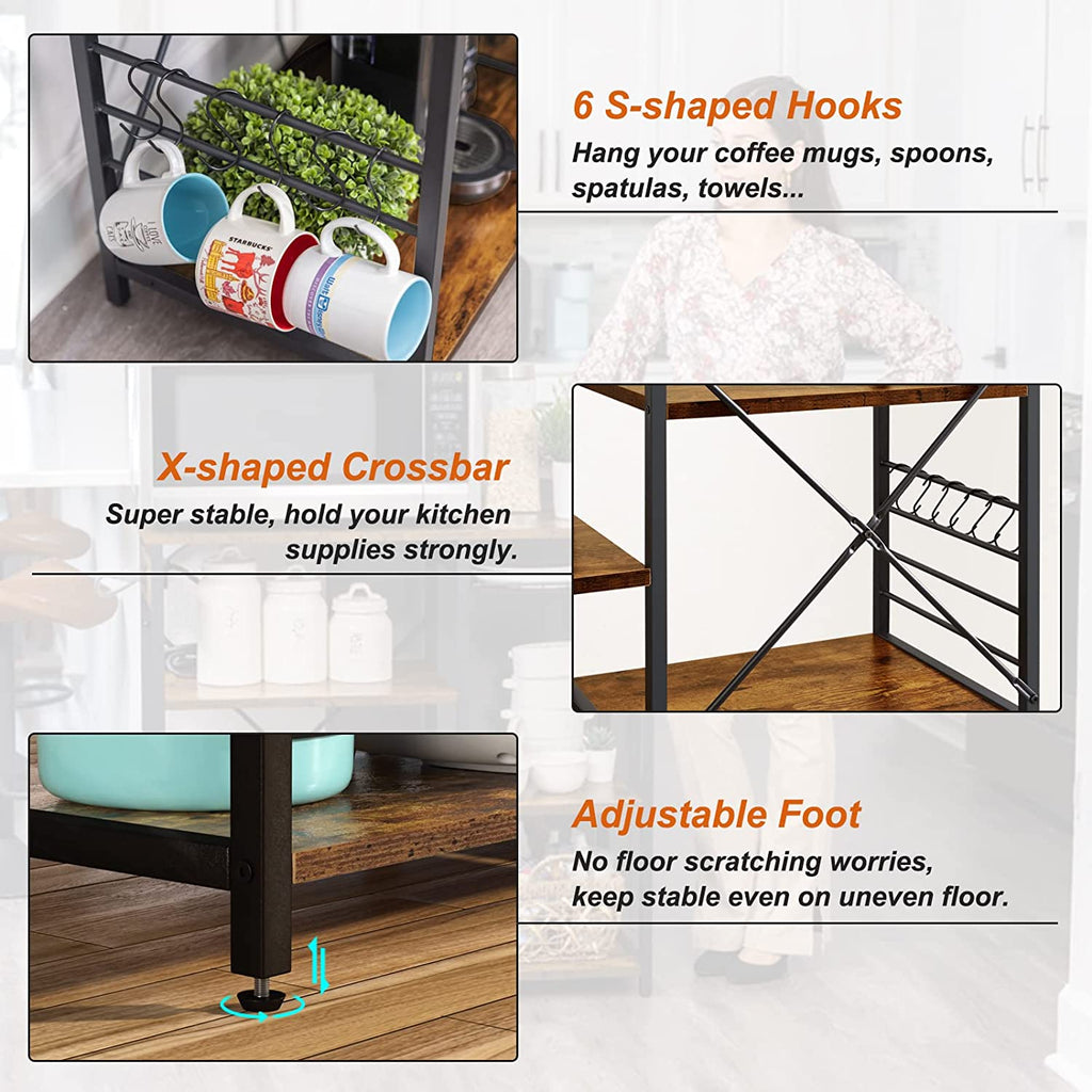 Rustic Brown Coffee Bar Table Station with Storage Shelf F4440