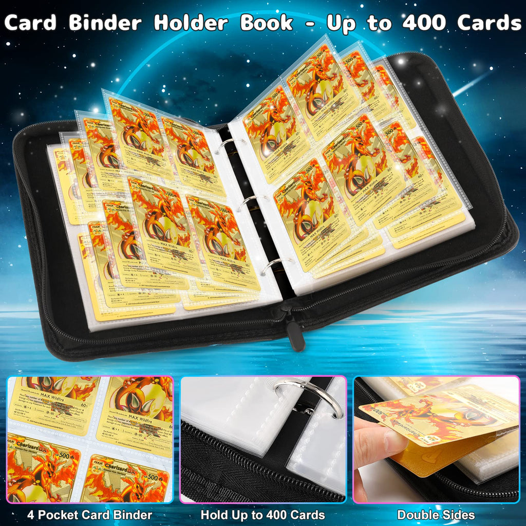 Card Binder 9-Pocket Album with Sleeves for 400 TCG Trading Cards F3180