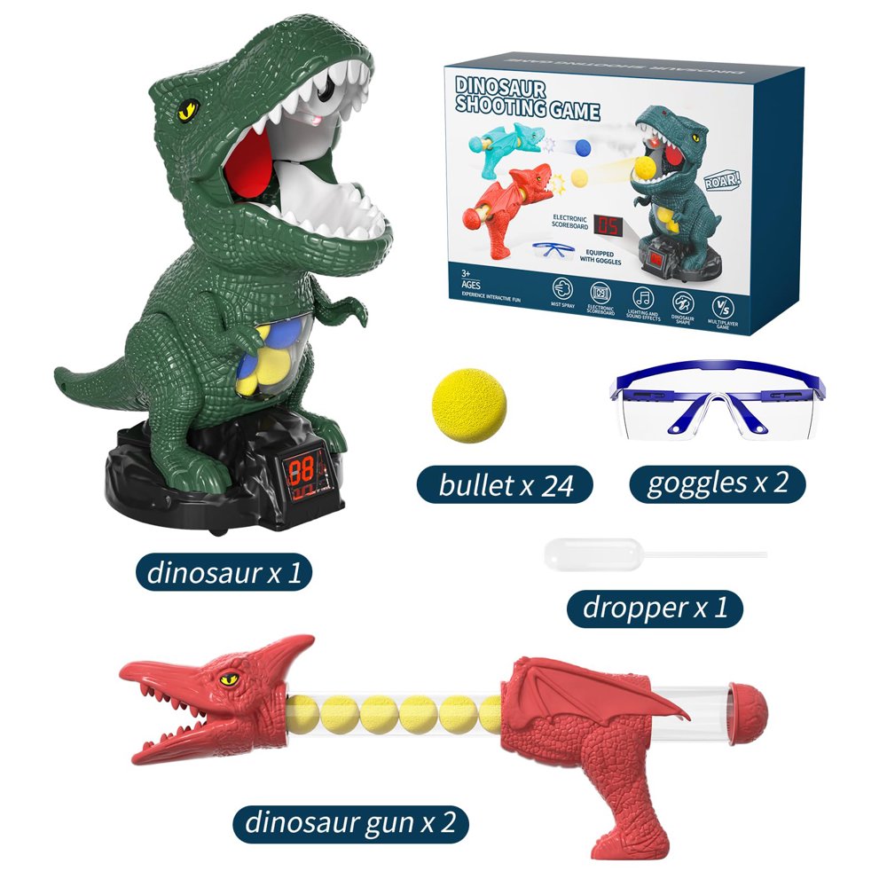 Spray Dinosaur Shooting Toys with 2 Pump Guns, 24 Foam Balls W552