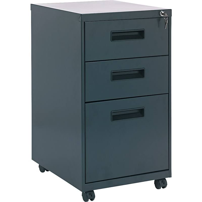 Three-Drawer Metal Pedestal File, Charcoal, Gray B18659