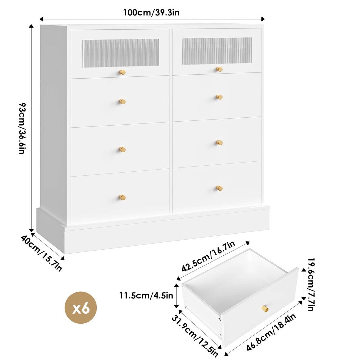 White 8 Drawer Wood Dresser with Glass Doors I844019