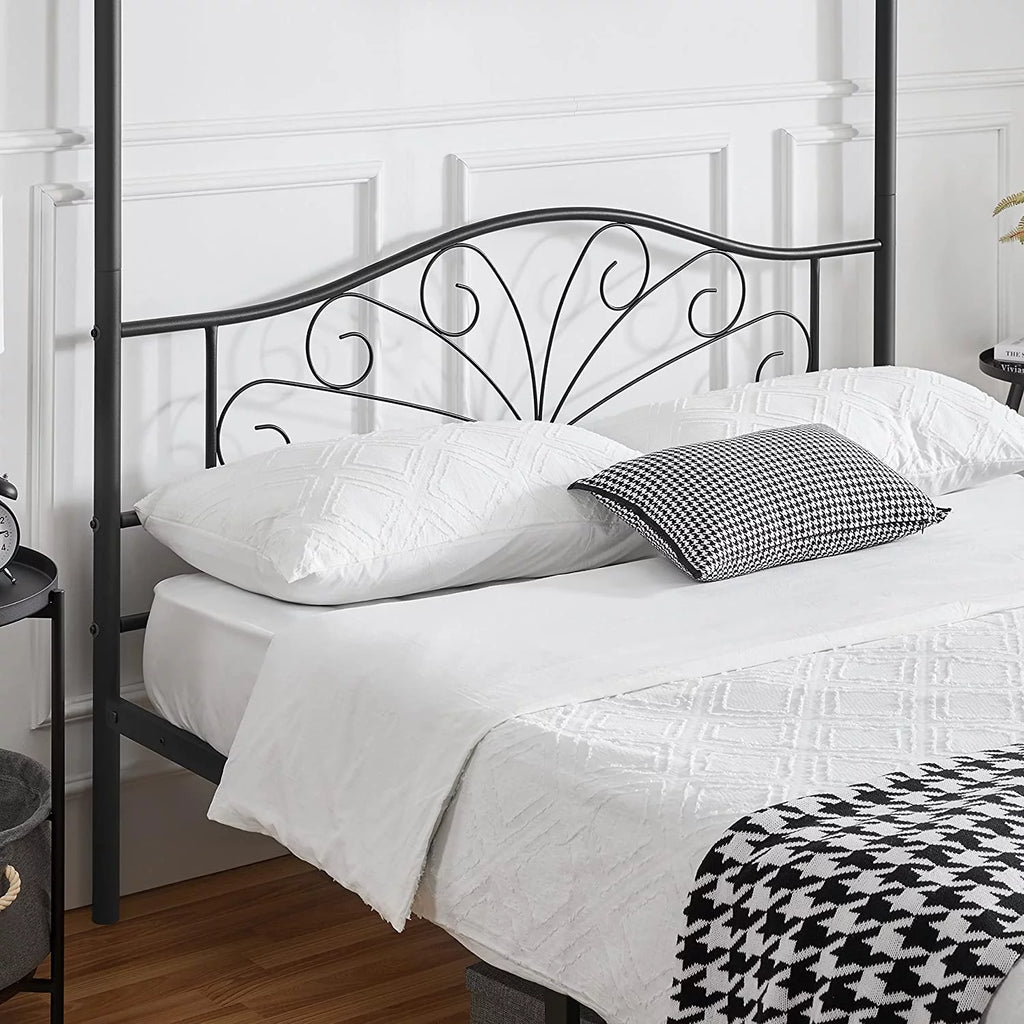 Queen Black Canopy Platform Bed Frame with Headboard and Footboard I728765