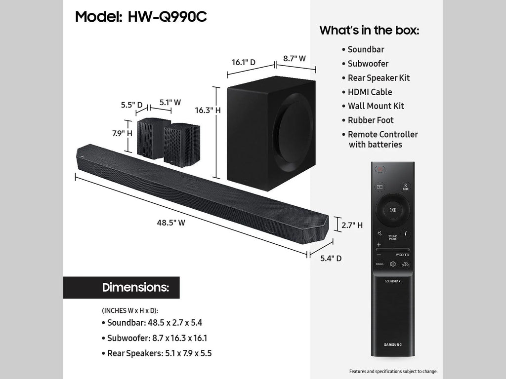 11.1.4ch Wireless Dolby Atmos Soundbar with Rear Speakers Q314822
