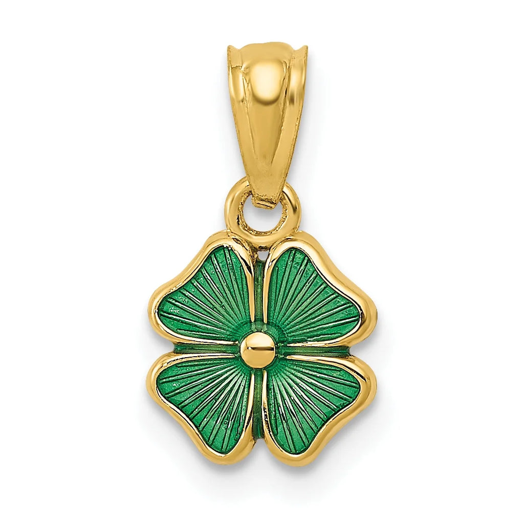 14K Yellow Gold Green Enameled Four Leaf Clover Pendant Charm with Rope Chain Necklace 16'' S518331
