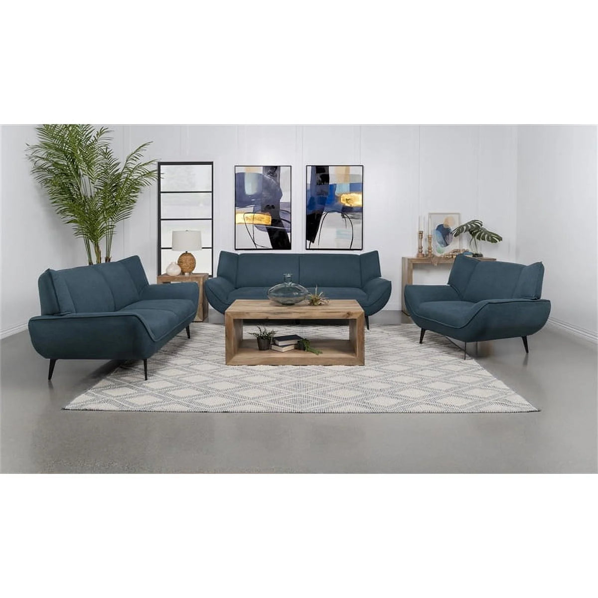 Teal Fabric Upholstered Wing Back Loveseat Z7846