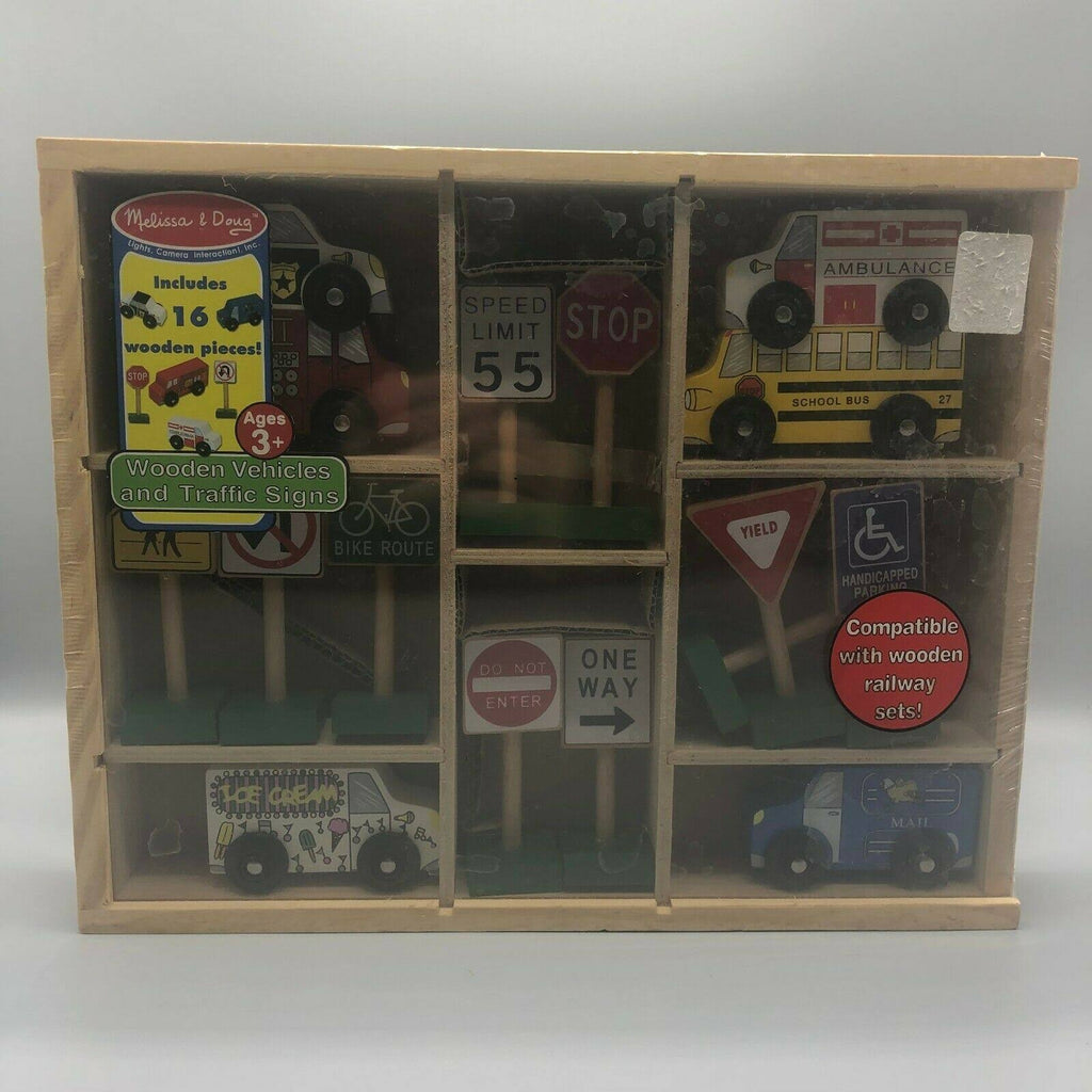 16 Pc Wooden Vehicles and Traffic Signs W404