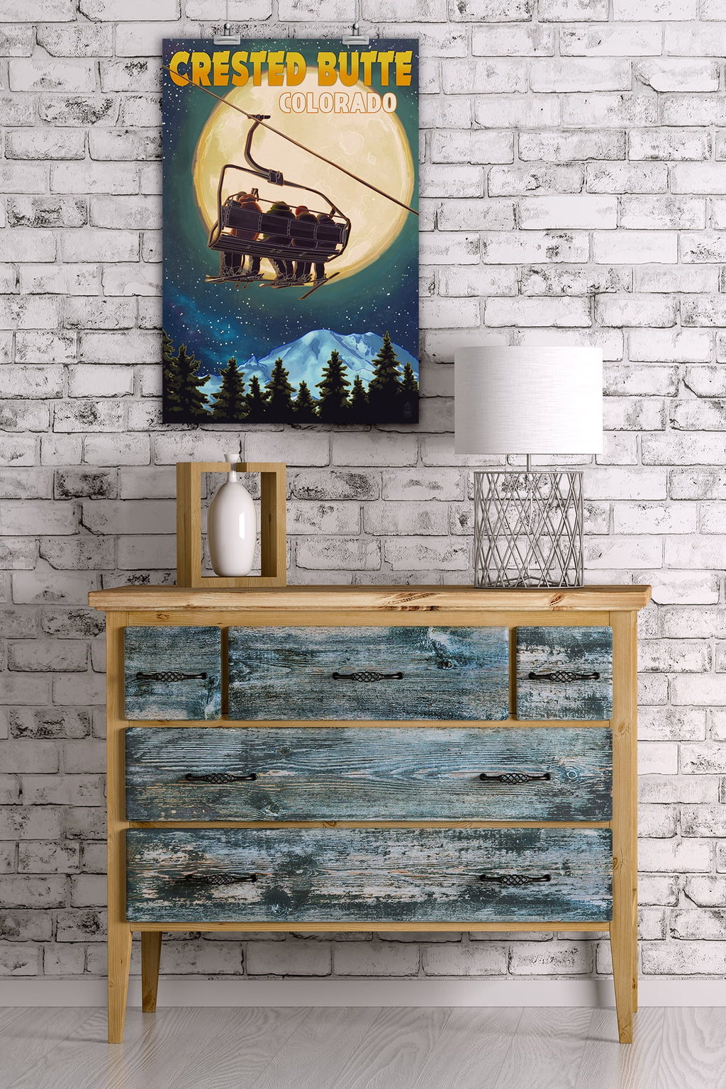 Ski Lift and Full Moon Giclee Gallery Print S40013