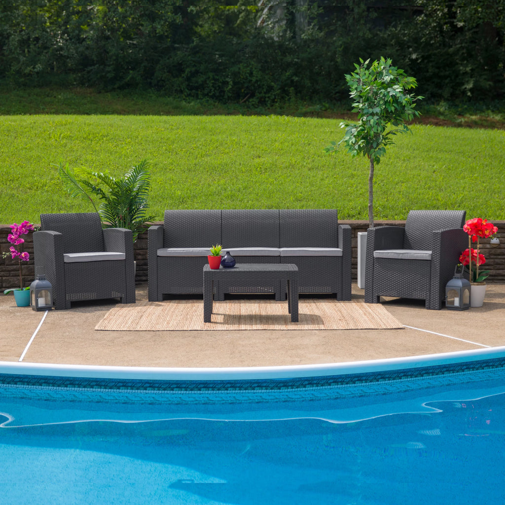 Dark Gray Faux Rattan Coffee Table L944335