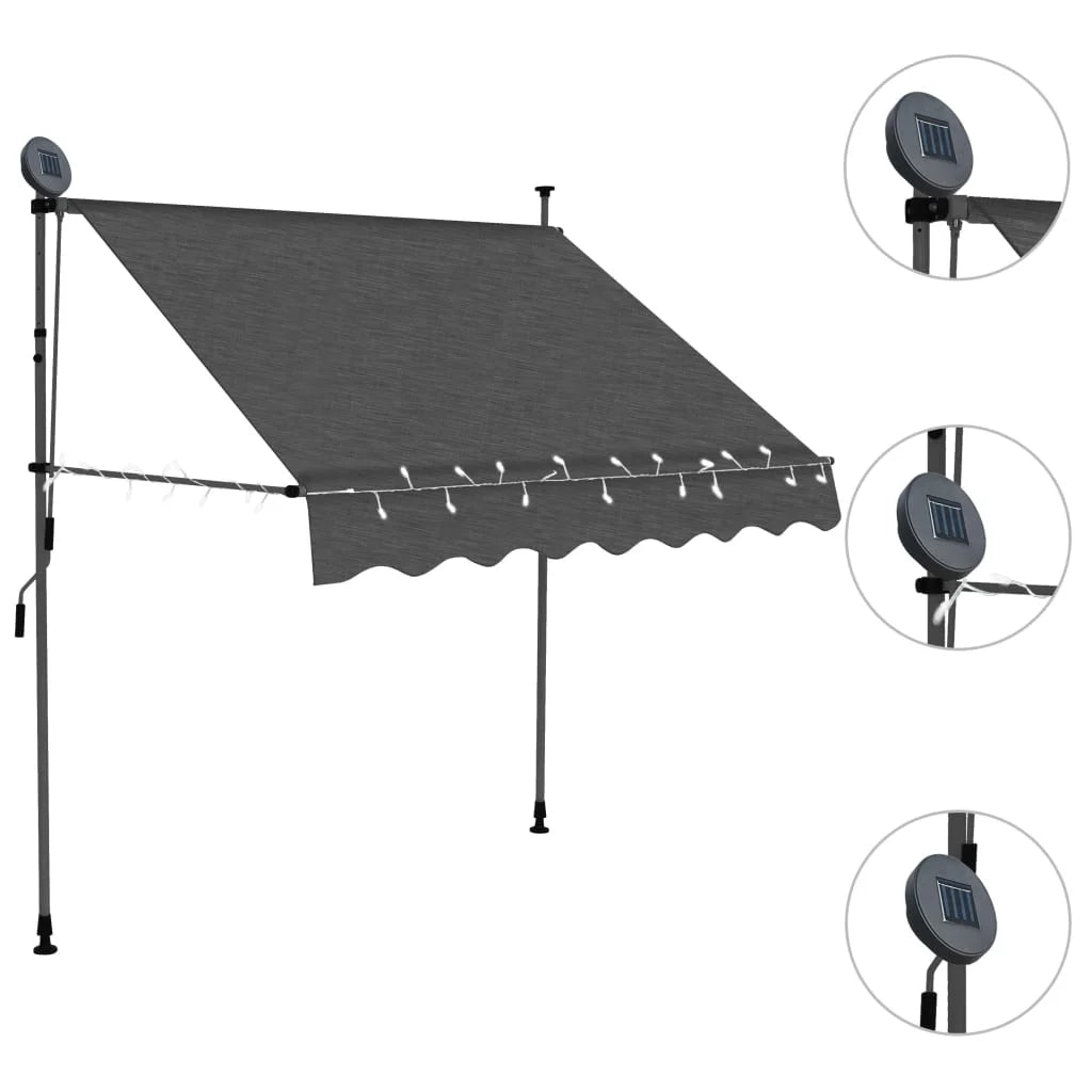 78.7" Anthracite Manual Retractable Awning with LED V4114