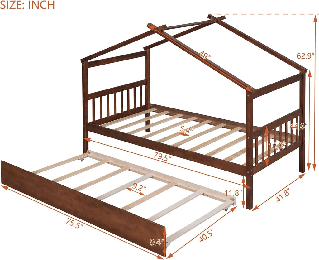 Wood House Bed with Trundle Full Size J43312