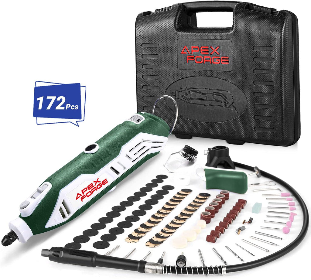 Rotary Tool Kit, Keyless Chuck, 172 Accessories, 6-Speed, Flex Shaft, 4 Attachments, Carrying Case J714