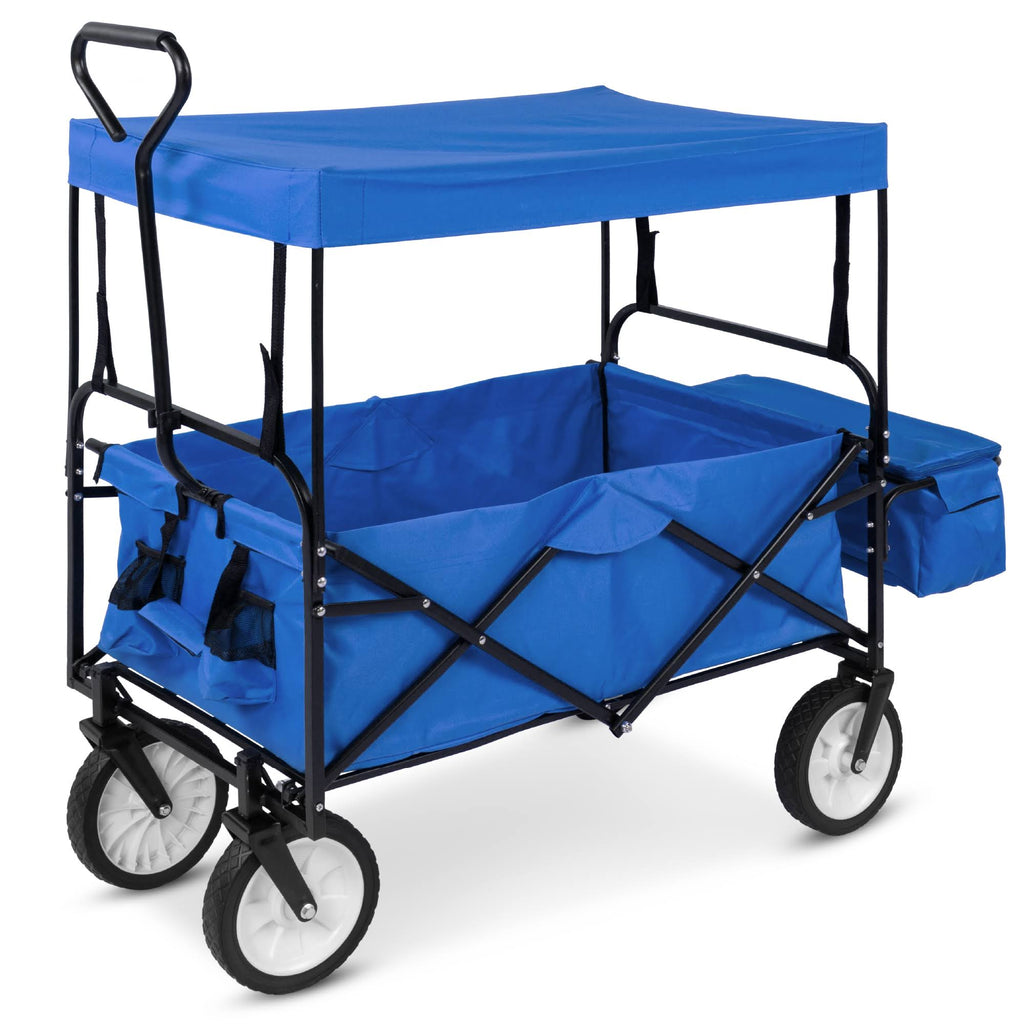 Blue Folding Utility Cargo Wagon Cart with Removable Canopy J123