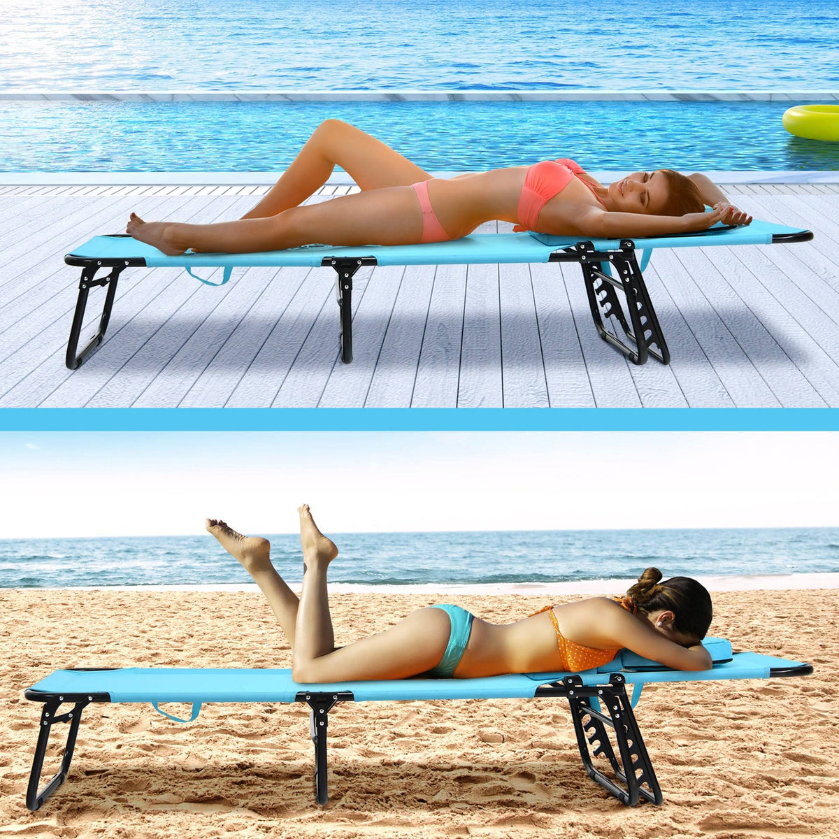 Turquoise Folding Chaise Lounge Chair Bed O959