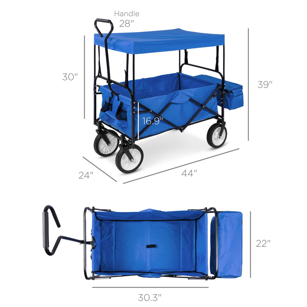 Blue Folding Utility Cargo Wagon Cart with Removable Canopy J123