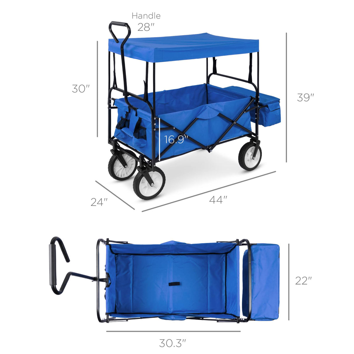 Blue Folding Utility Cargo Wagon Cart with Removable Canopy J123