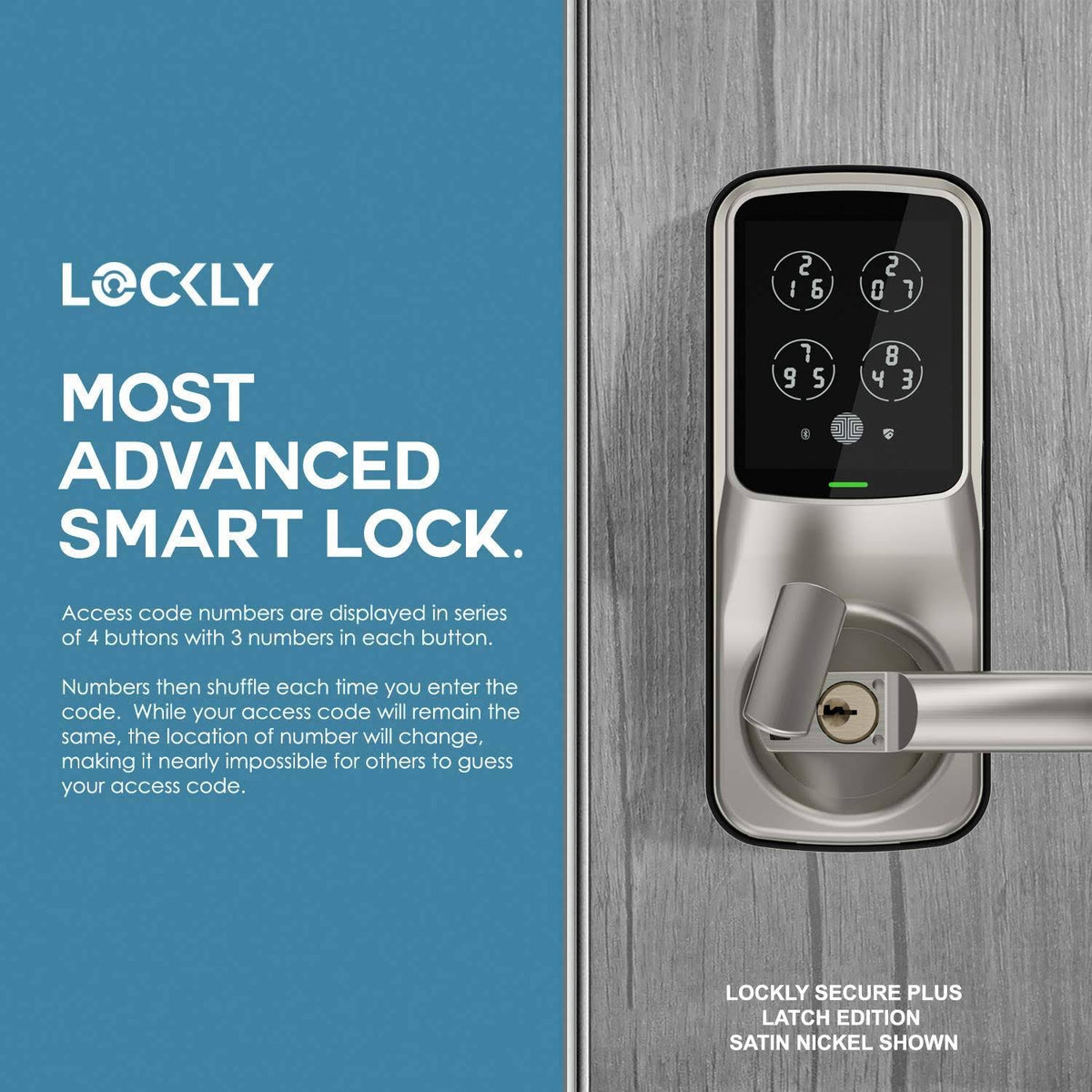 Satin Nickel Smart Touchscreen Door Latch Lock with Fingerprint and Bluetooth H7020